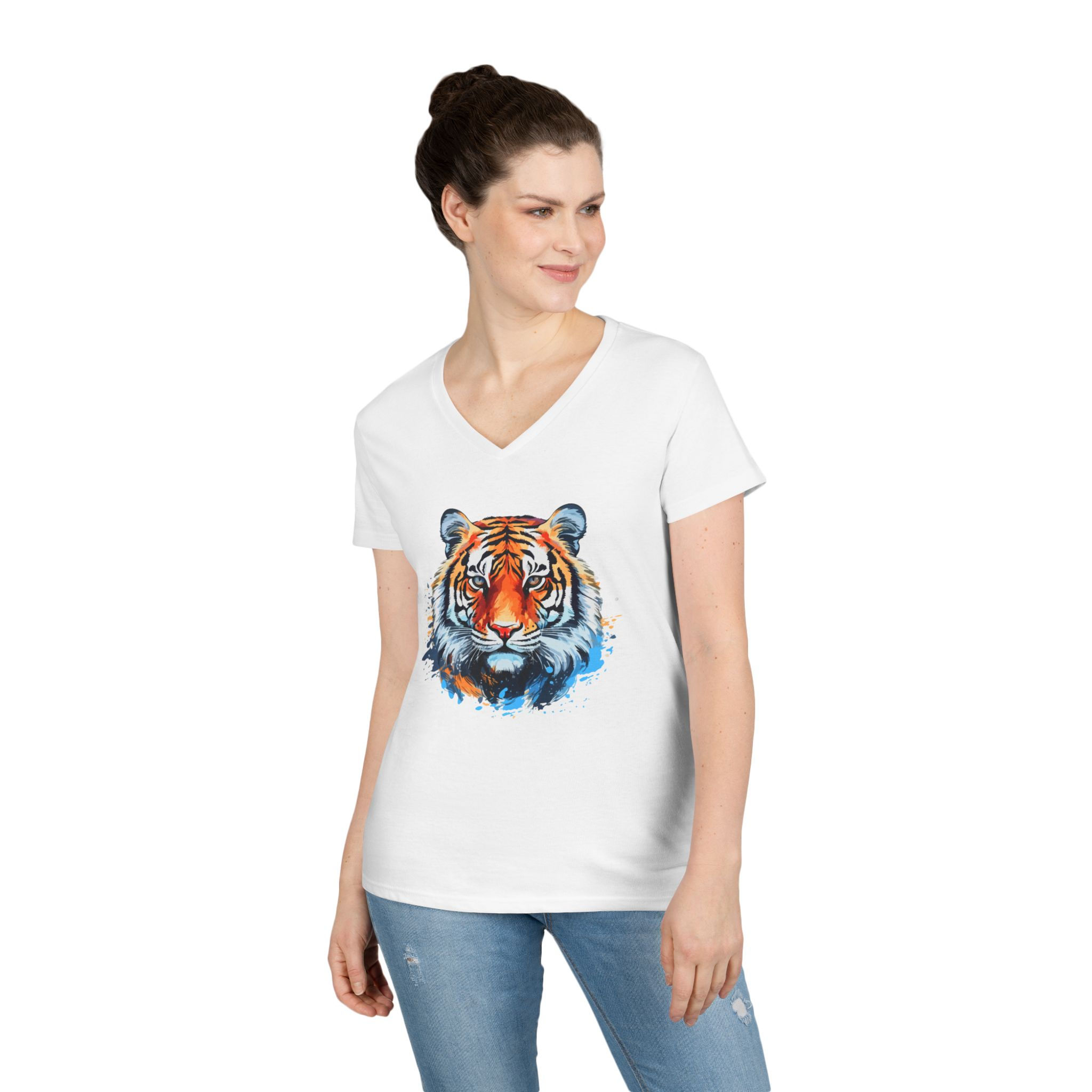 Tiger Colorful Ladies' V-Neck T-Shirt