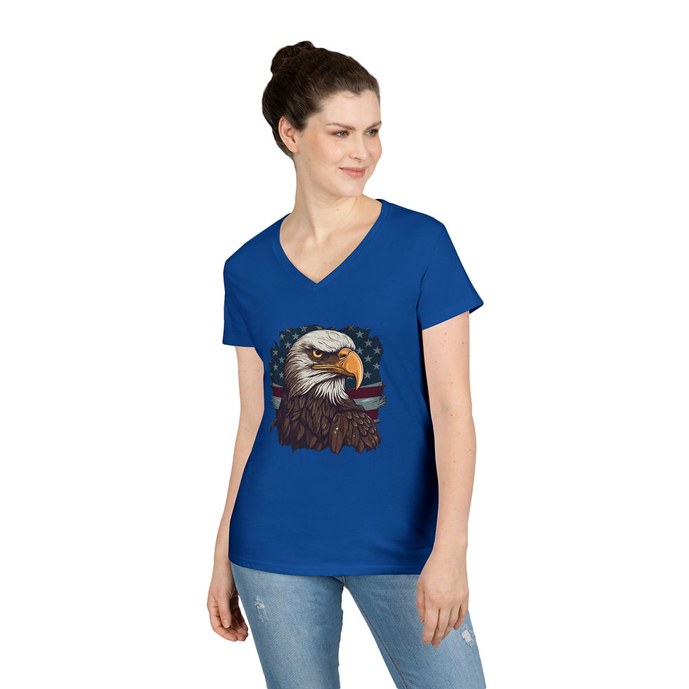 Thumbnail: Bald Eagle Colorful Patriotic Ladies' V-Neck T-Shirt