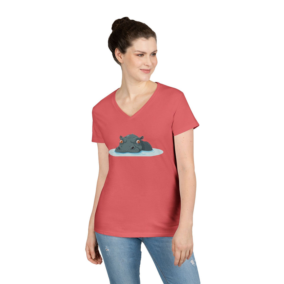Thumbnail: Hippo Colorful Ladies' V-Neck T-Shirt