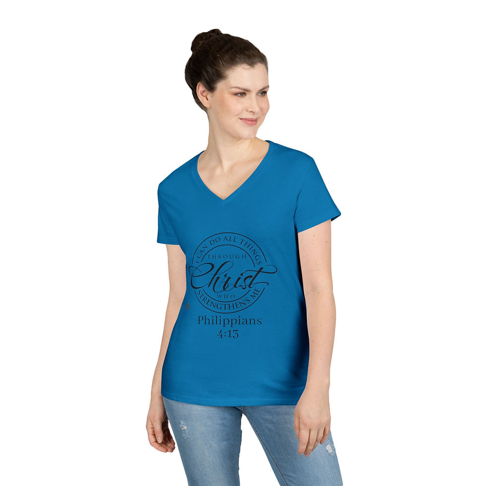 Thumbnail: Philippians 4:13 All things through Christ Ladies' V-Neck T-Shirt