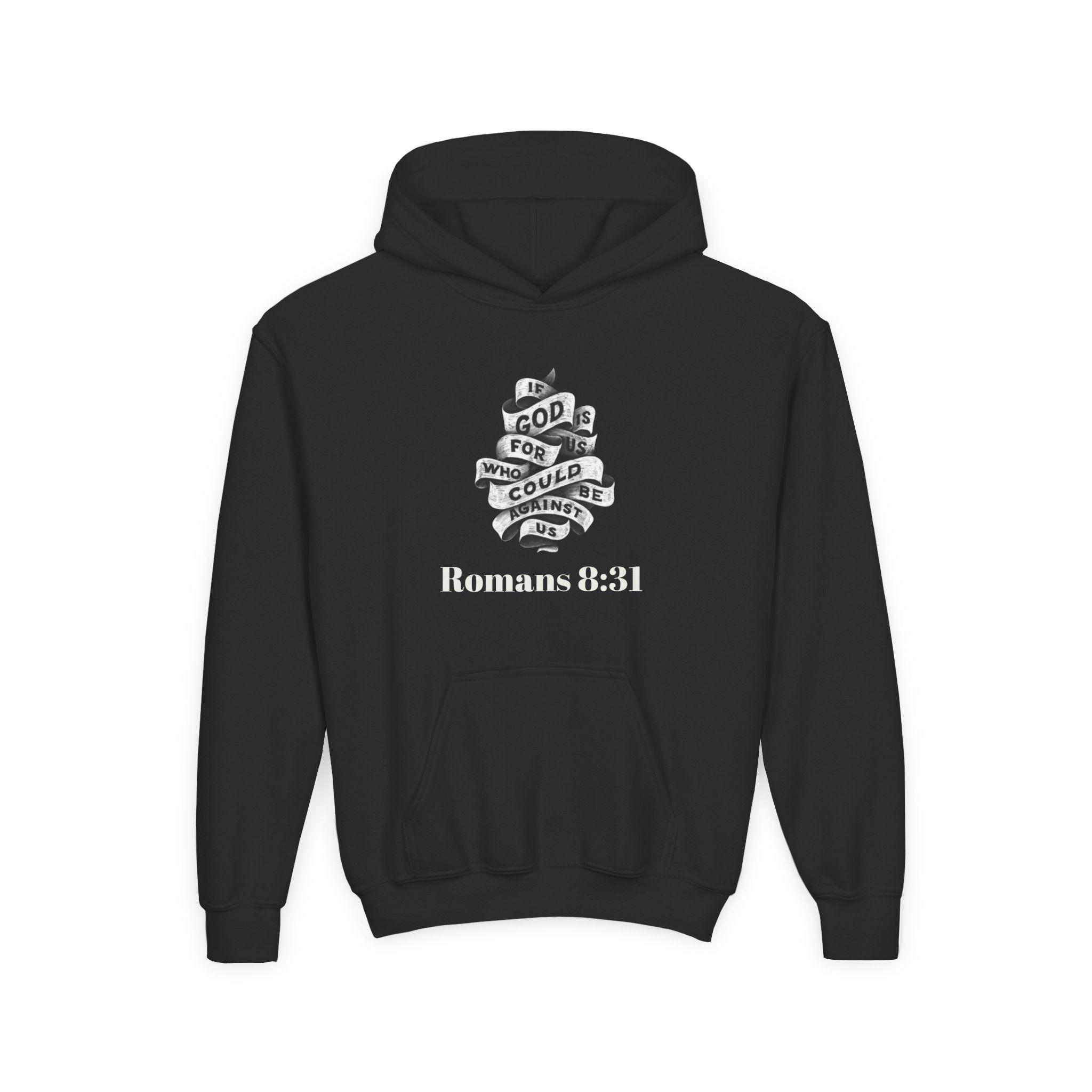 Romans 8:31 Who can be against us? Youth Heavy Blend Hooded Sweatshirt