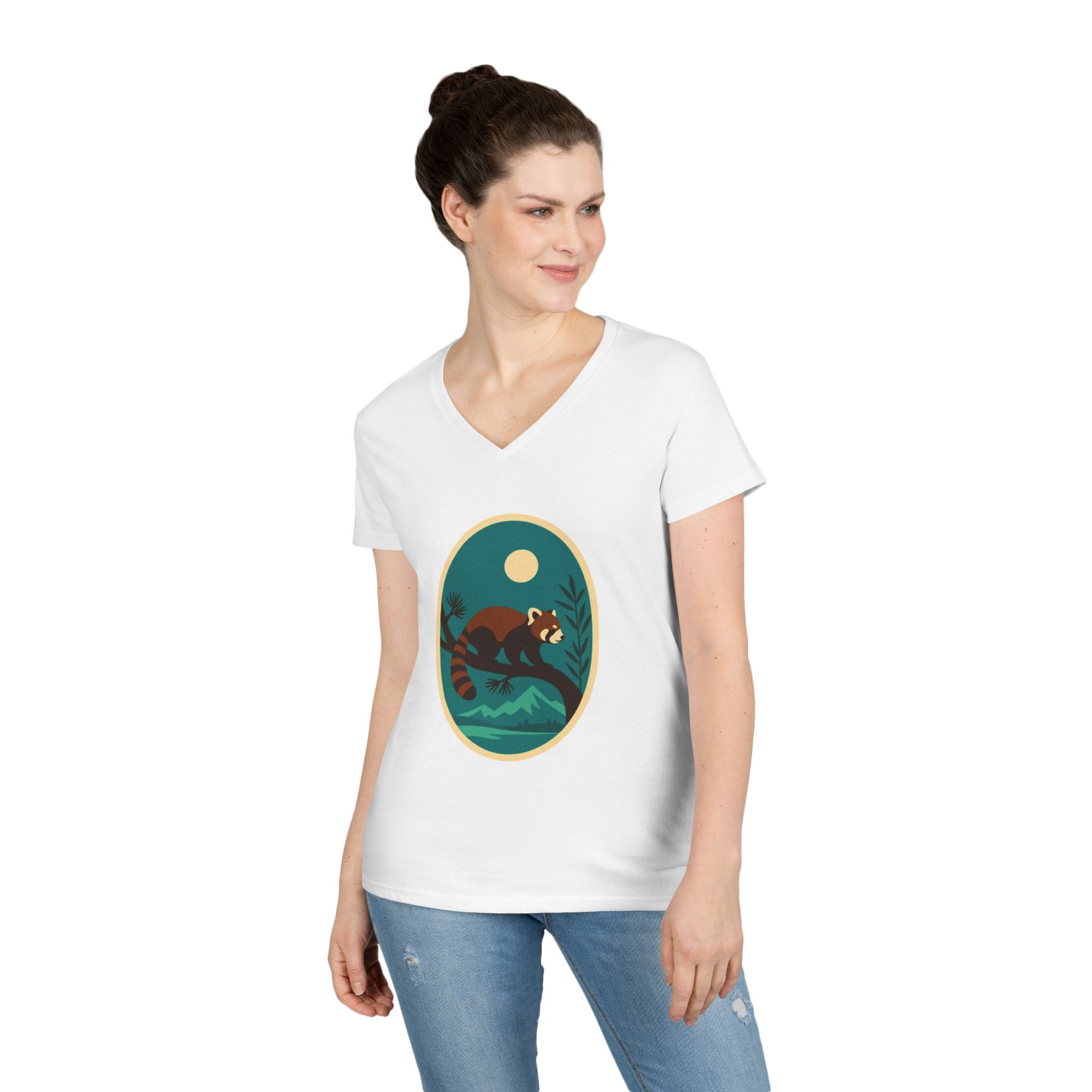 Red Panda Colorful Ladies' V-Neck T-Shirt