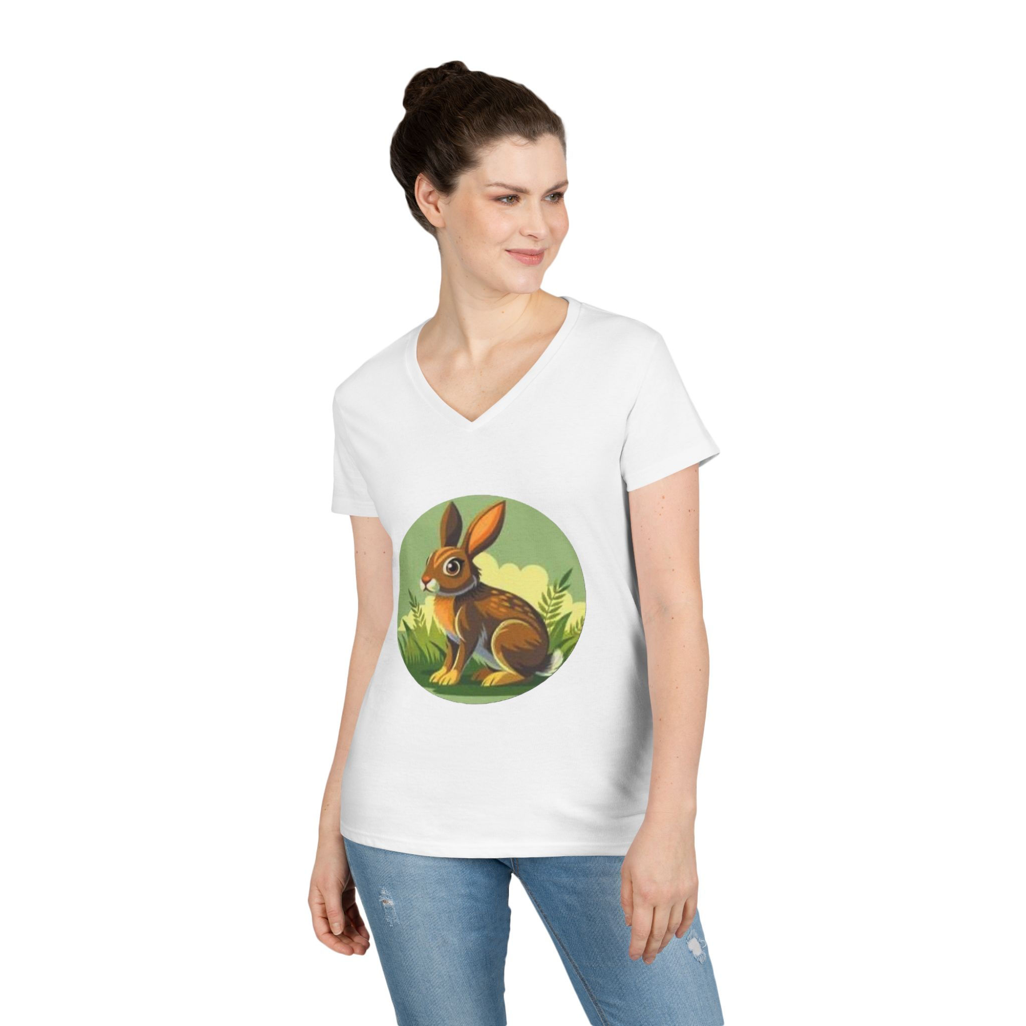 Rabbit Colorful Ladies' V-Neck T-Shirt