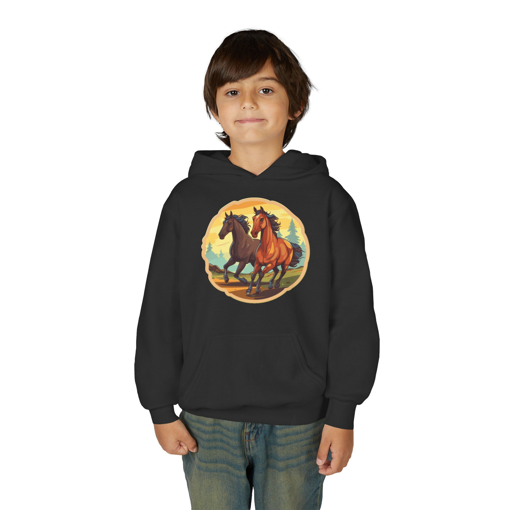 Horse Colorful Youth Heavy Blend Hooded Sweatshirt