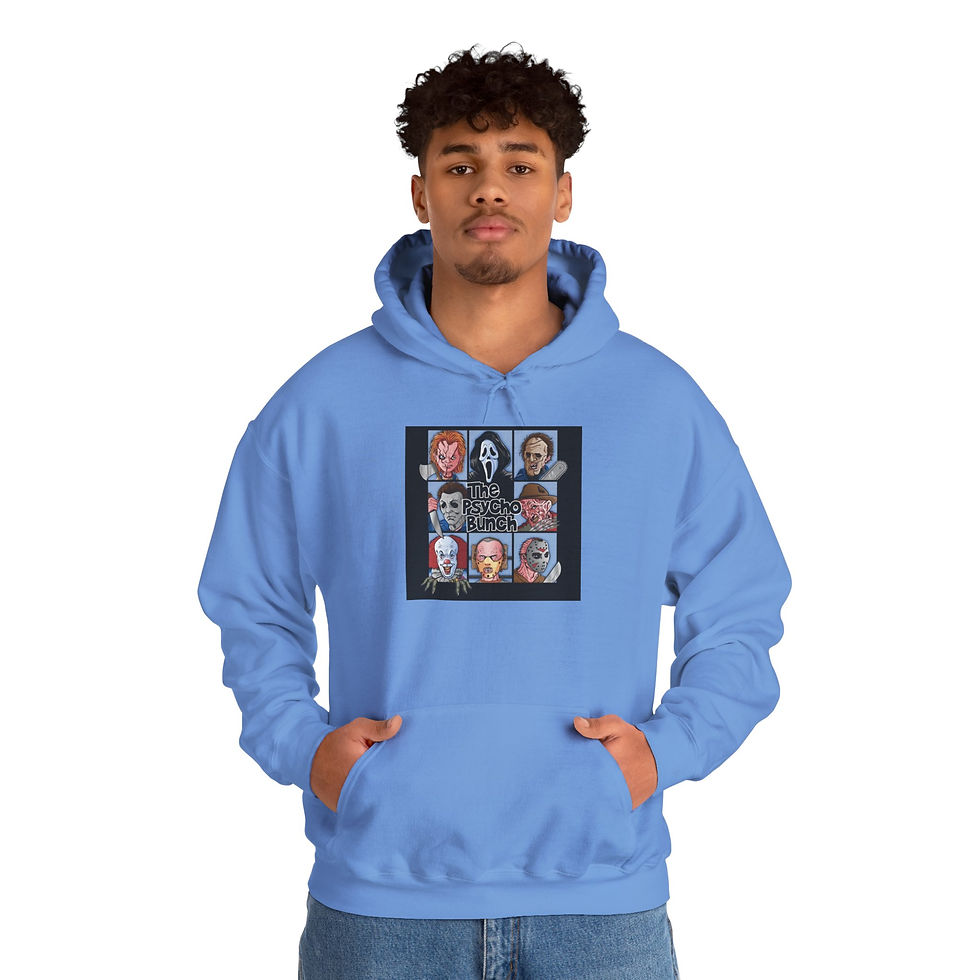 Thumbnail: The Psycho Bunch Horror Characters Fun Hoodie, Scary Monsters, Halloween, Spooky