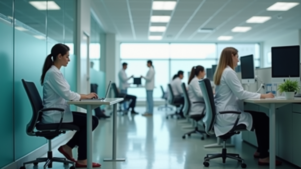 High angle view of a healthcare office with billing staff working