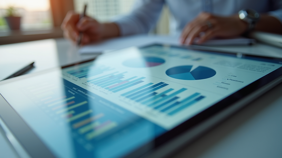 Close-up view of a tablet showing medical billing analytics charts