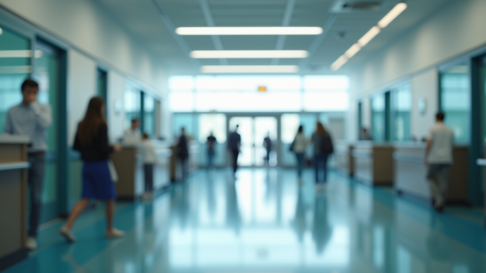 High angle view of a busy hospital reception area