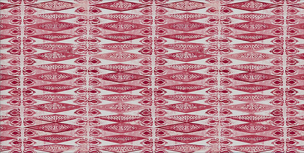Strawberry Zig Zag, on oatmeal linen, Botanica Trading