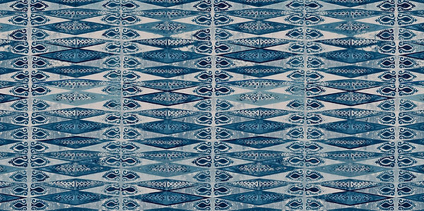 Indigo Zig Zag on oatmeal linen, Botanica Trading