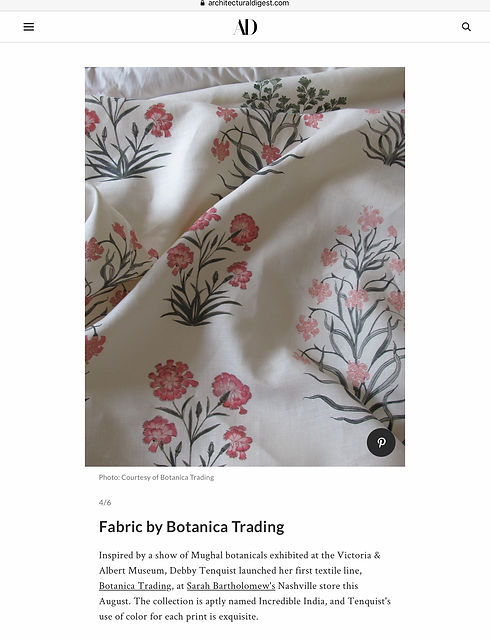 Archtectural Digest Mughal Meadow Pink, Botanica Trading Textiles