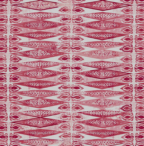Strawberry Zig Zag on oatmeal linen, Botanica Trading