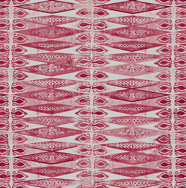 Strawberry Zig Zag on oatmeal linen, Botanica Trading