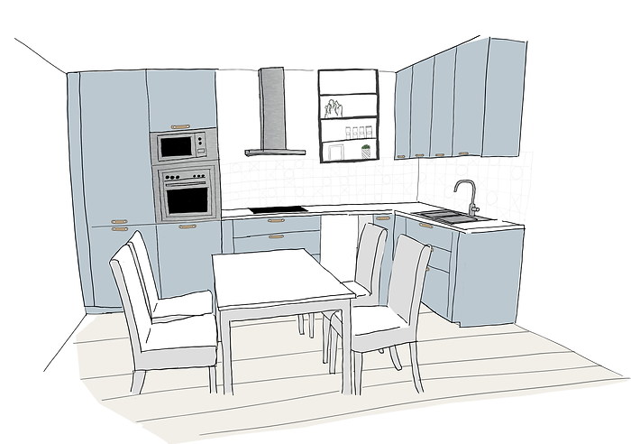 dessin projet rénovation cuisine appartement montpellier