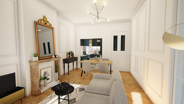 rendu 3D modélisation 3D visualisation 3D projet rénovation appartement montpellier salle de vie 