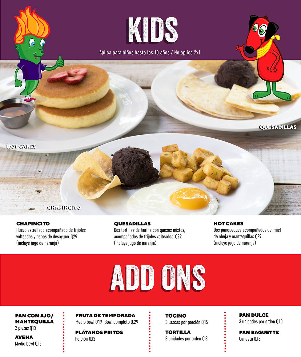 Menu Desayuno Chili's Guatemala
