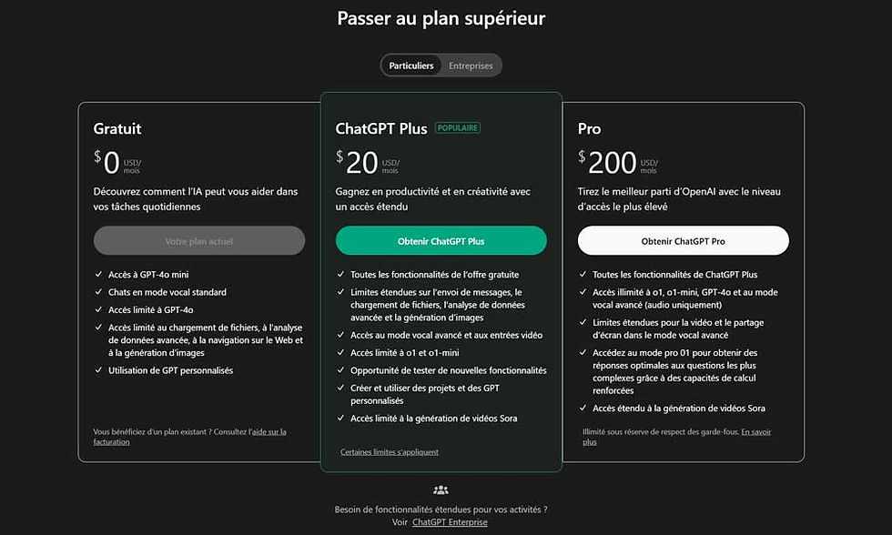 Les abonnements ChatGPT