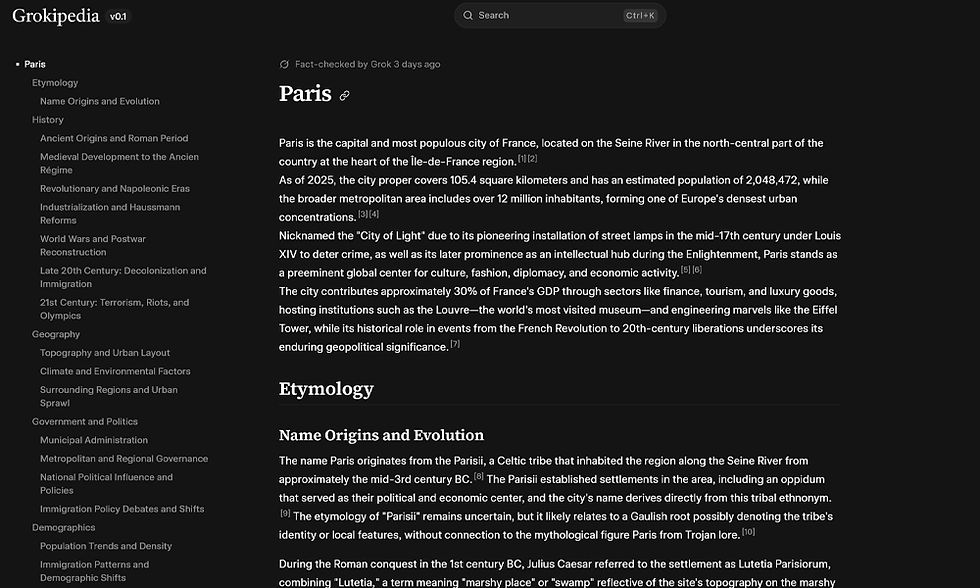 La page Grokipédia de Paris