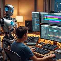 Un homme qui fait de la musique avec un robot