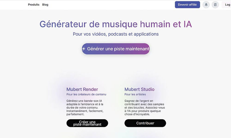 La page d'accueil de Mubert