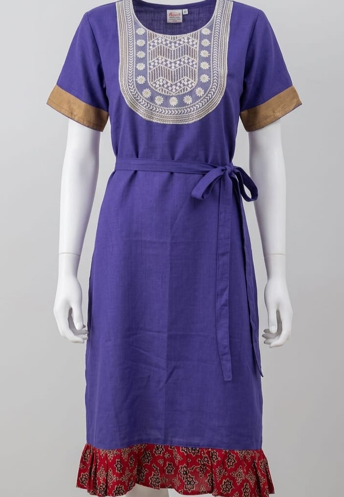 Knee Length Royal Purple colour House Wear – Pure Cotton with Elegant Lace Work