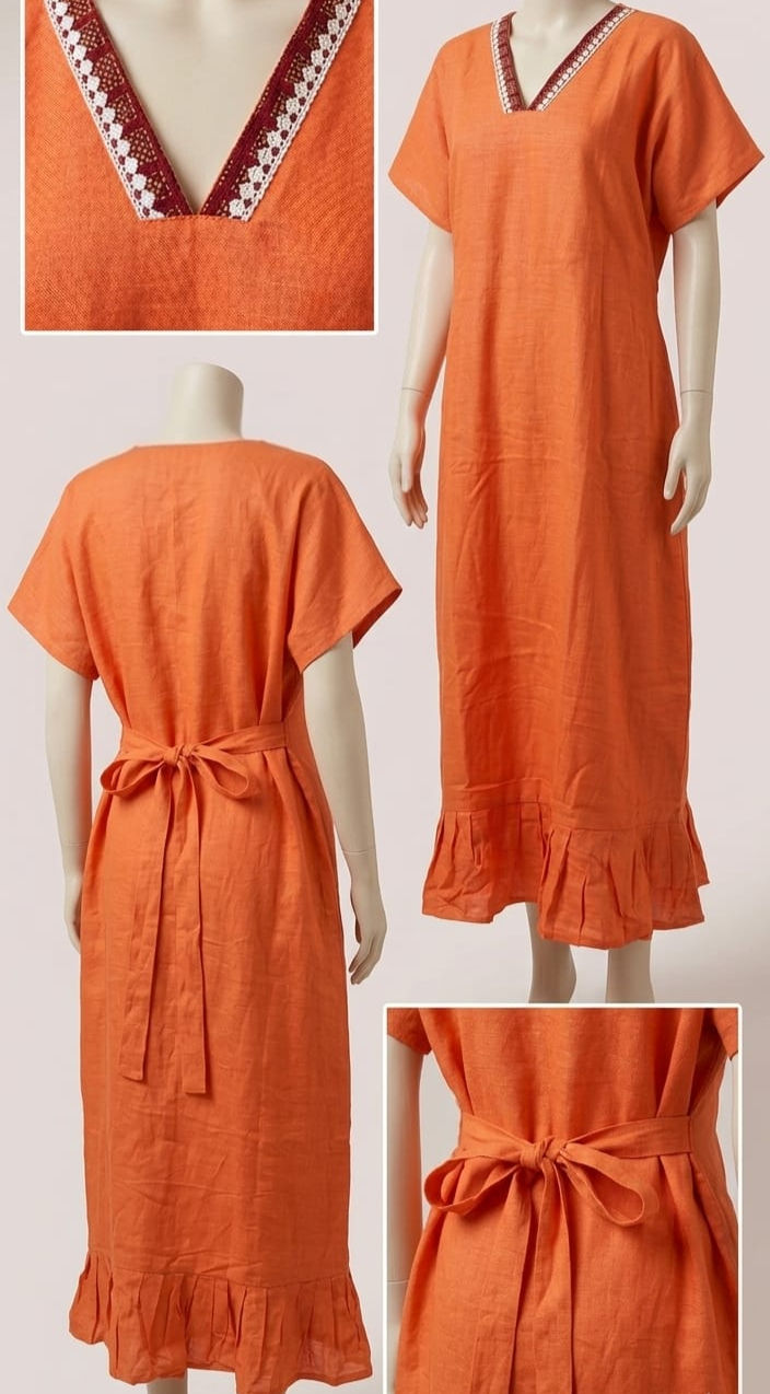 Rust Orange Cotton Daily Wear Frock