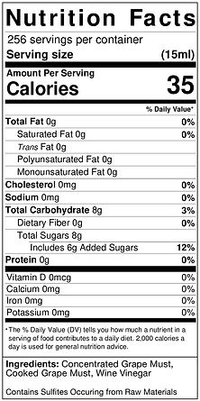 Organic 10 Year Balsamic Vinegar Nutritional Info