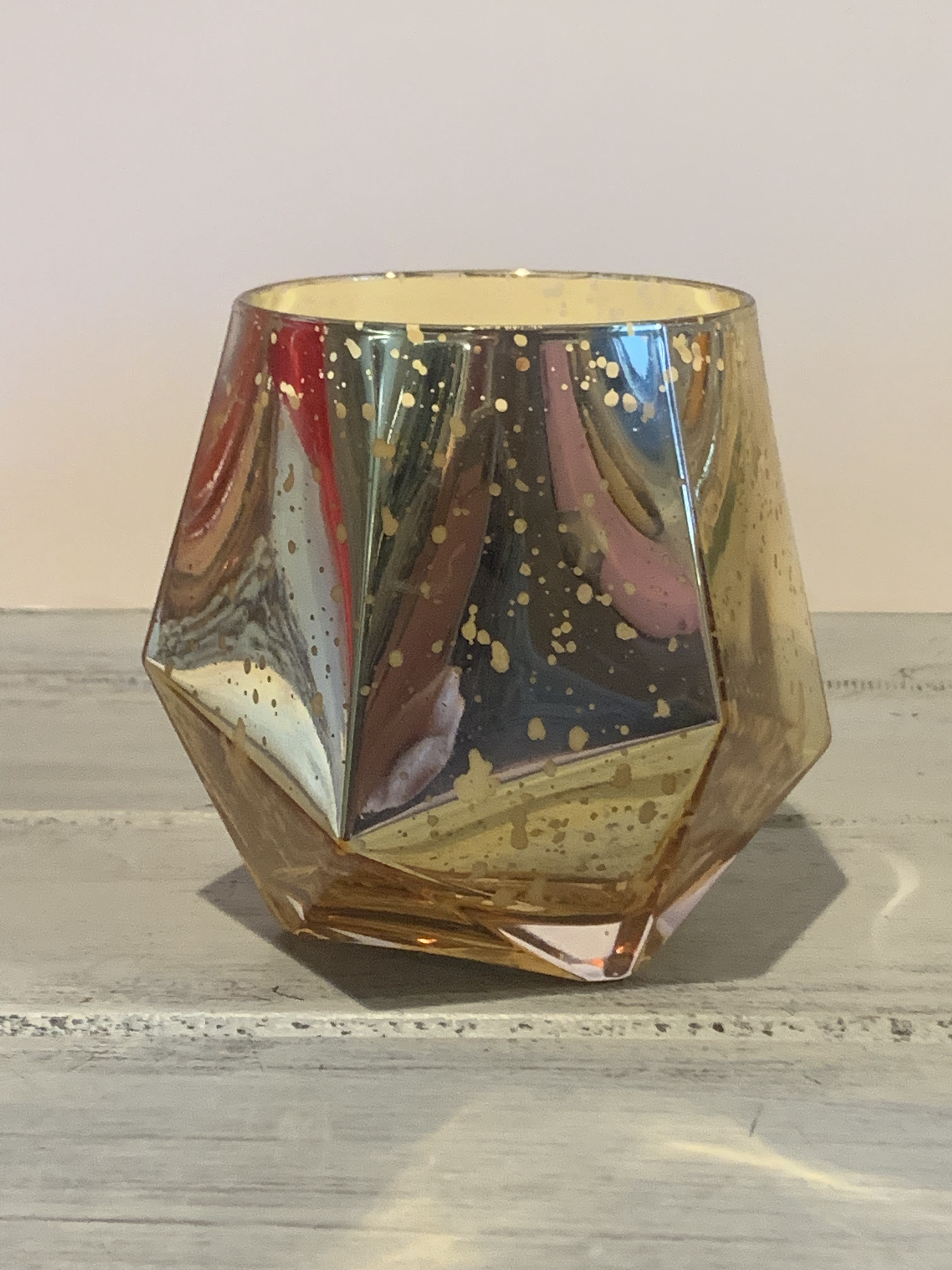 Yellow Gold Holiday Glass Geo Jar / Fraser Fir