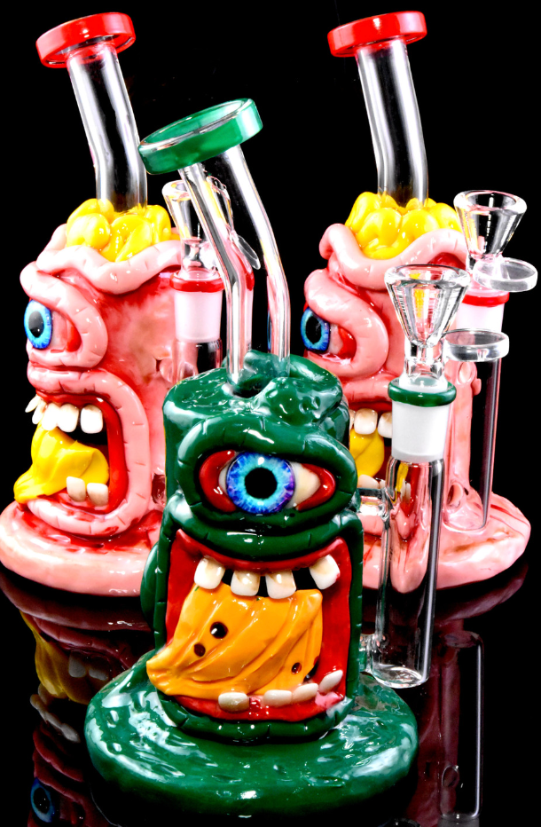 8.5" Small Zombie Monster GoG Water Pipe with Honeycomb Perc - SWP2793W