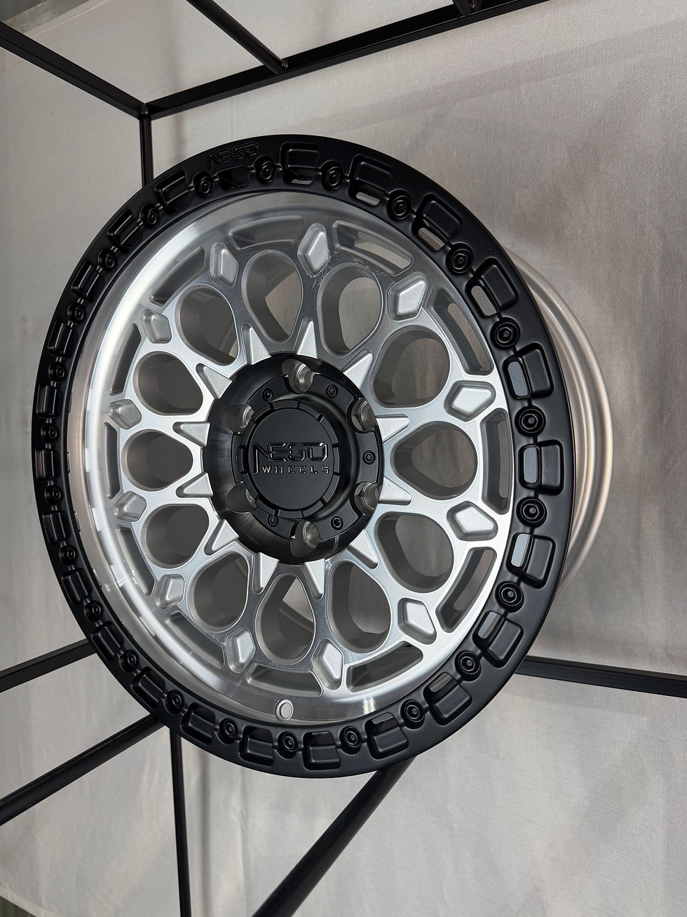Thumbnail: Brand New Negu 17 Inch Wheels Silver Machine Face|Matte Black Lip