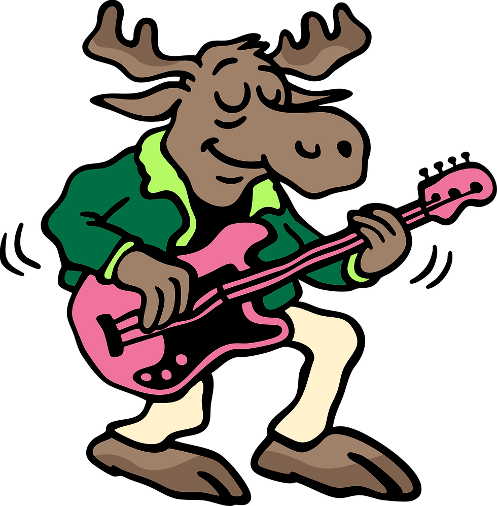 Illustrated moose mascot playing guitar as part of Saskatchewan Jazz Festival artwork