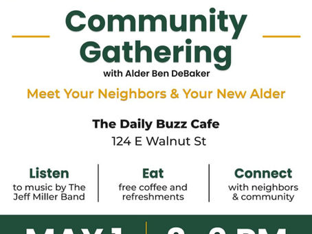 May 1, 2026 - Community Gathering w/Alder Ben DeBaker - The Daily Buzz Cafe (Green Bay, WI)