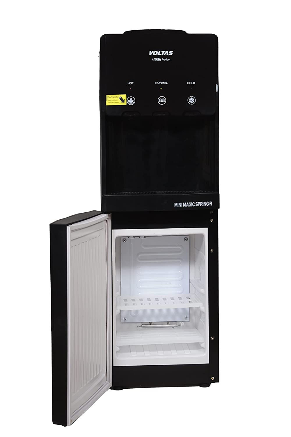 Voltas Spring-R Water Dispenser with 3 Tap and Small Refrigerator(Black Color)