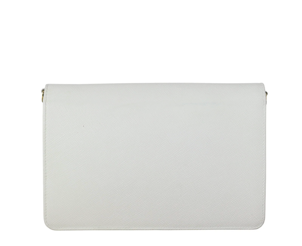 Prada Saffiano Lux Leather Flap Chain Wallet on Chain Mini White image 4