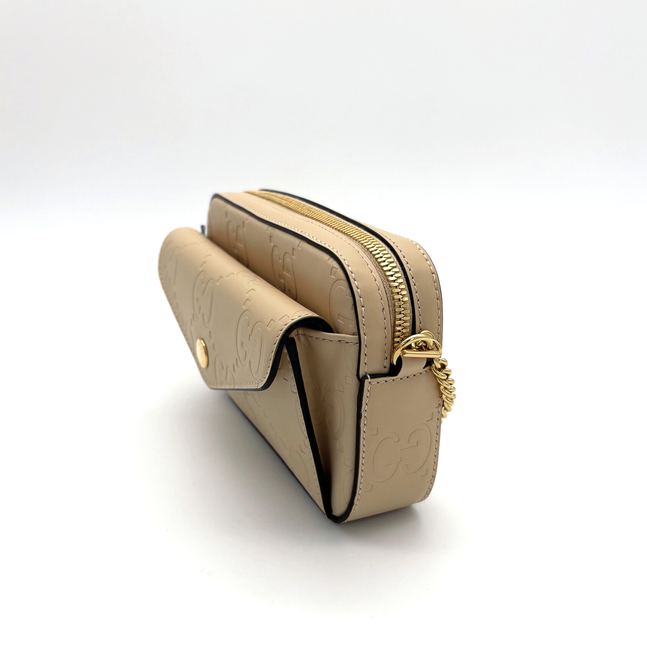 Gucci Calfskin GG Super Mini Shoulder Bag Beige image 5