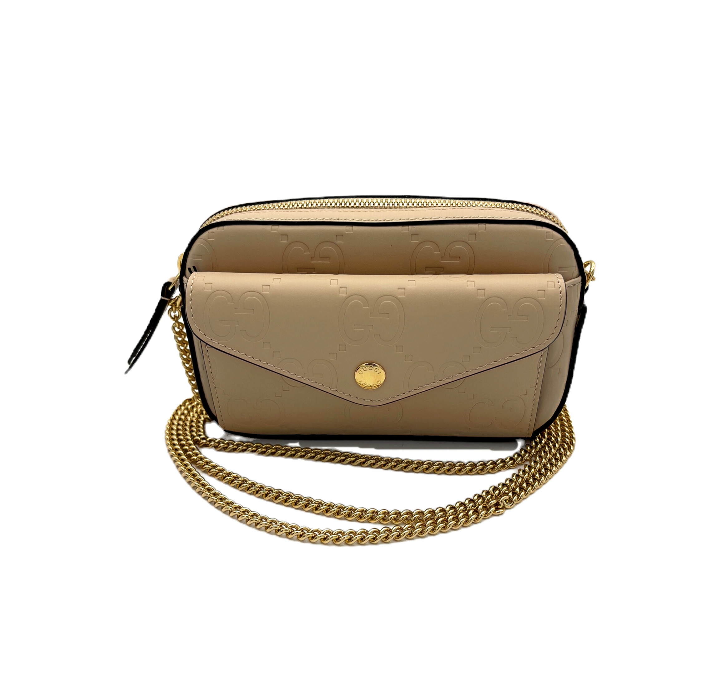 Gucci Calfskin GG Super Mini Shoulder Bag Beige — pre-loved Gucci at The Handbag Room Australia