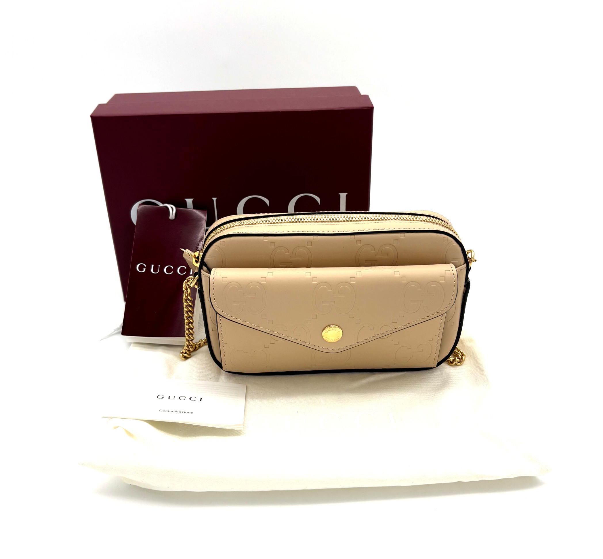Gucci Calfskin GG Super Mini Shoulder Bag Beige image 2