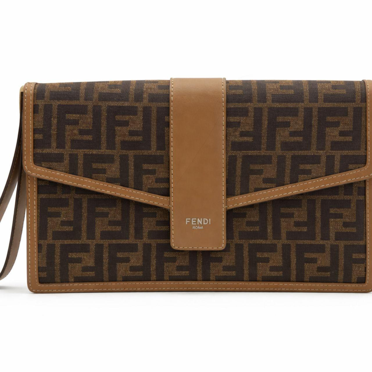 A timeless and versatile Fendi Zucca Monogram Clutch, crafted in the iconic FF c — pre-loved Fendi at The Handbag Room Australia
