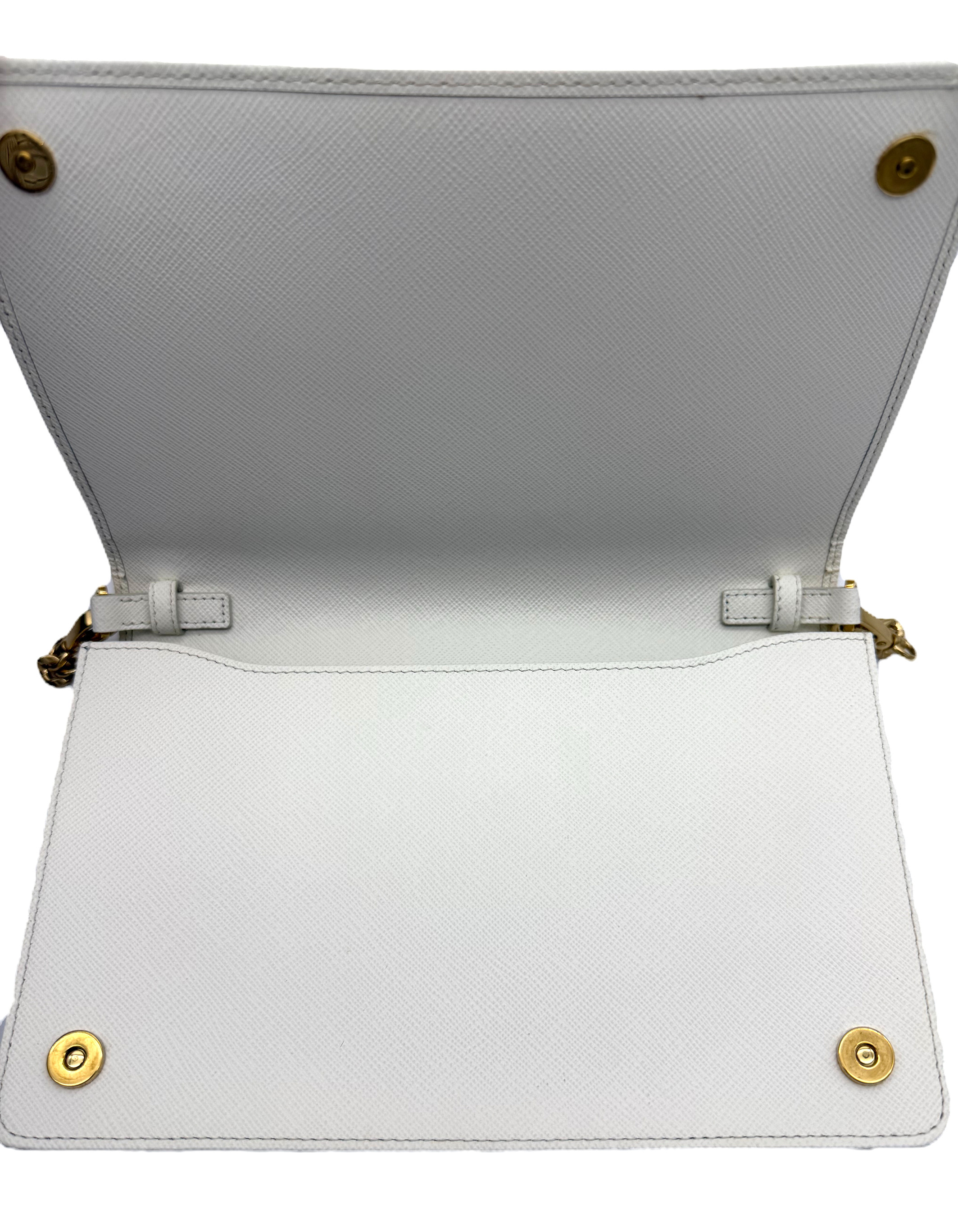 Prada Saffiano Lux Leather Flap Chain Wallet on Chain Mini White image 2