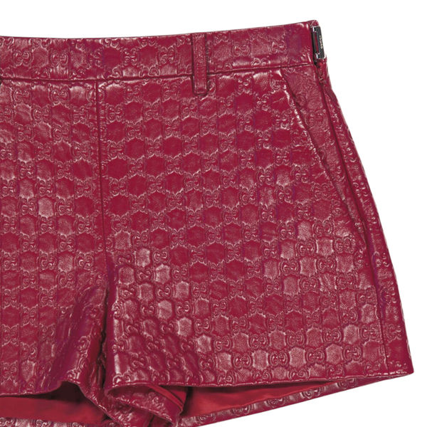 Gucci Rosso Ancora GG-Embossed Leather Shorts Deep Burgundy