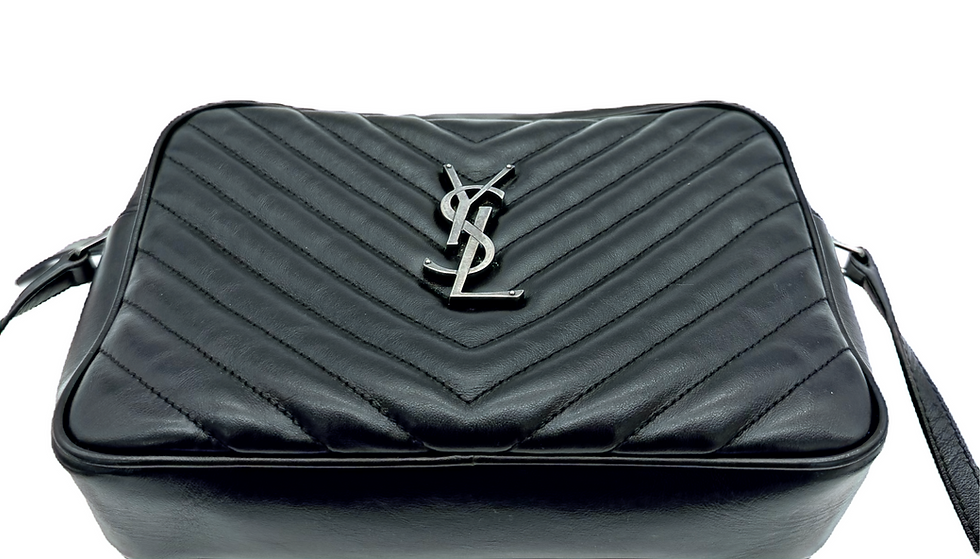 Thumbnail: Yves Saint Laurent Black Chevron Quilted Leather Lou Camera Bag