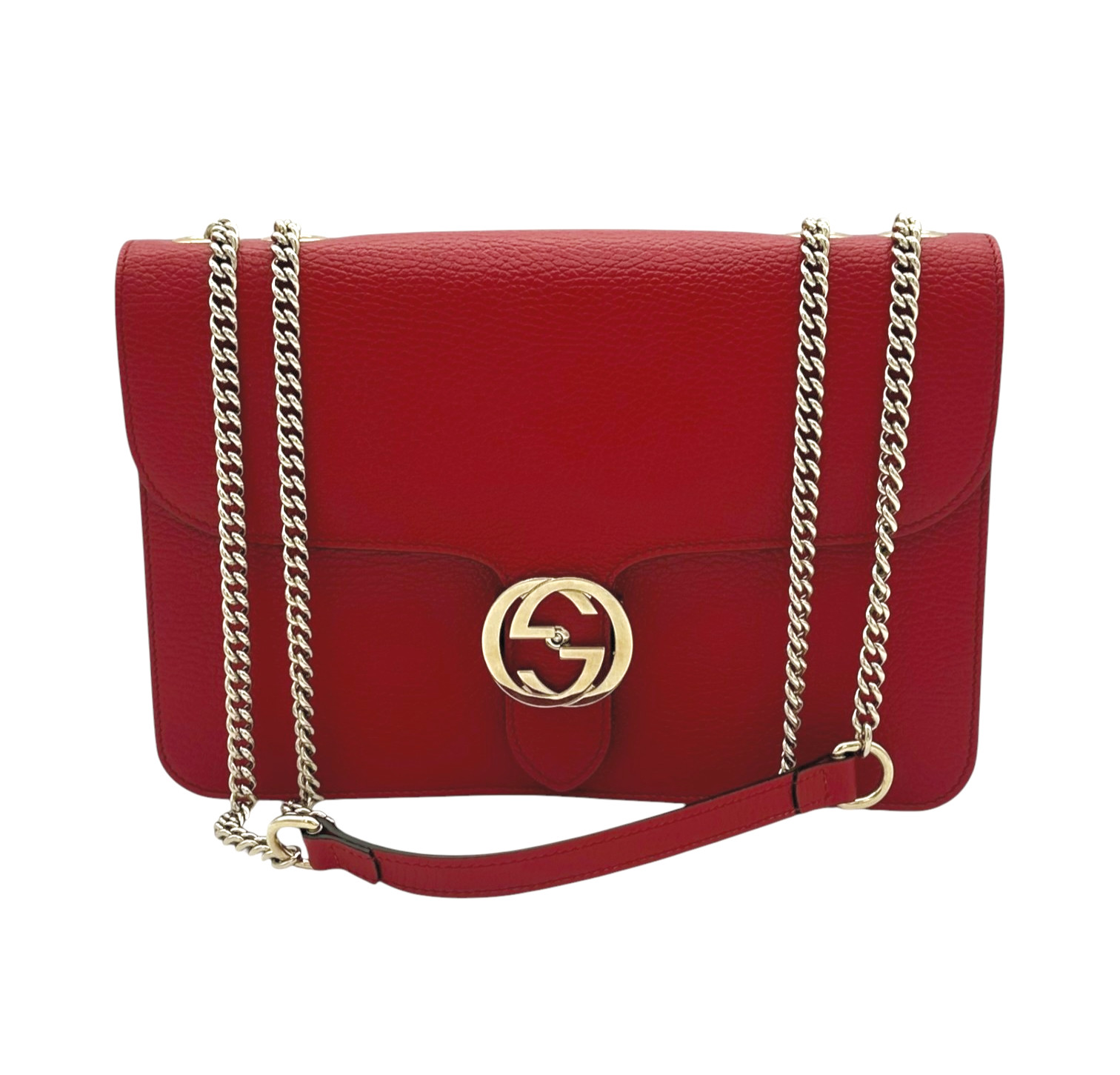 Interlocking G Crossbody Bag Plain Leather with Gold Hardware Medium, Red image 5