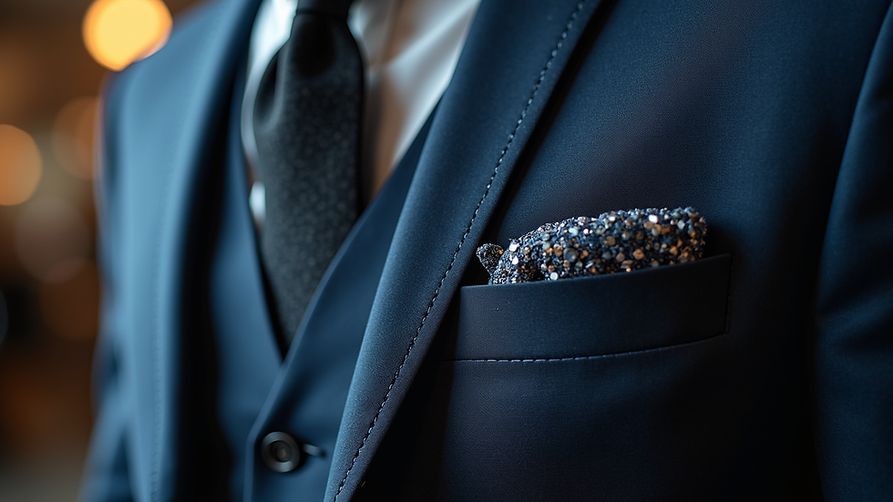 Close-up view of Limraz suit fabric showing texture and stitching quality