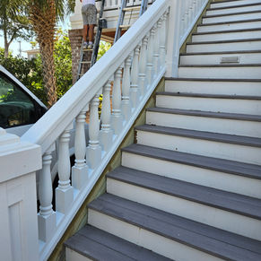 Close-up of new stair stringers installed on a Wrightsville Beach, NC home after rot repair