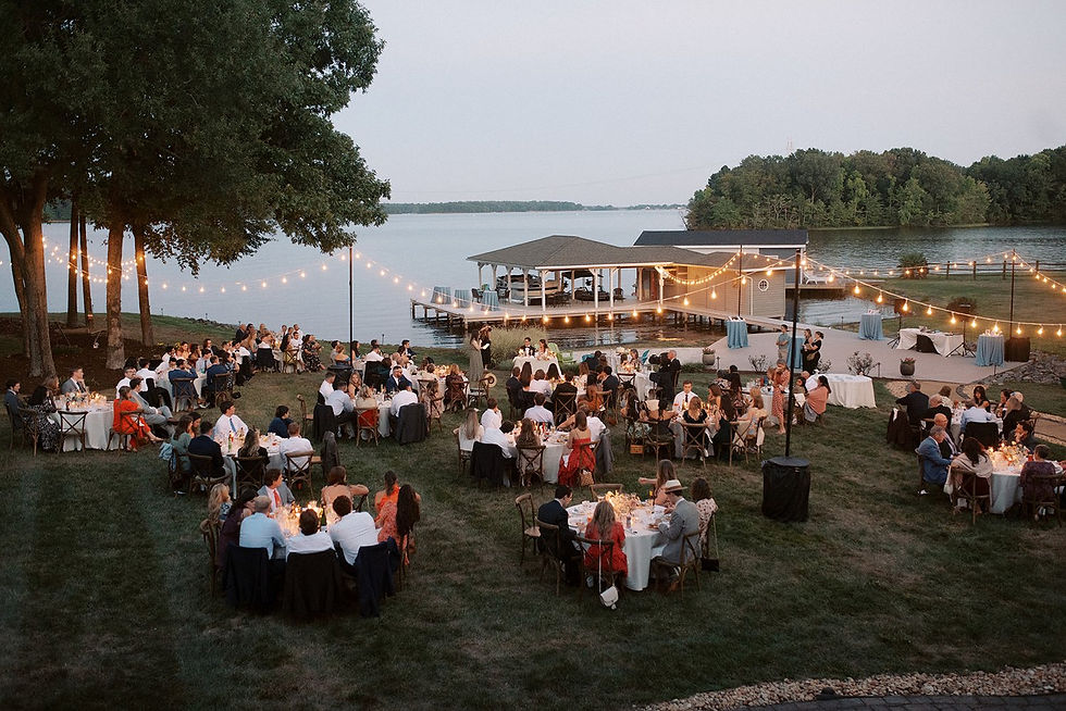 Bistro string lighting for a wedding by the lake