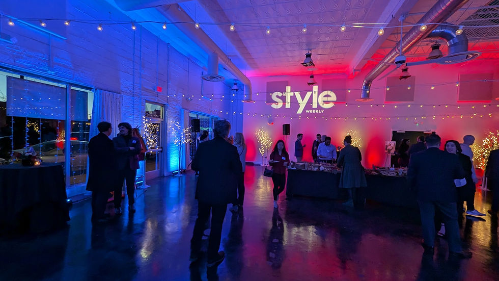 Red and Blue uplighting for a winter event in richmond. Style Weekly 40 Under 40
