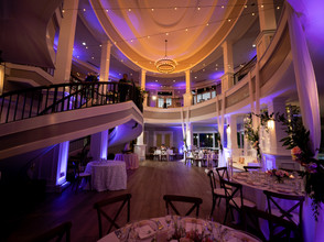 Cool blue uplighting around the dominion club ballroom