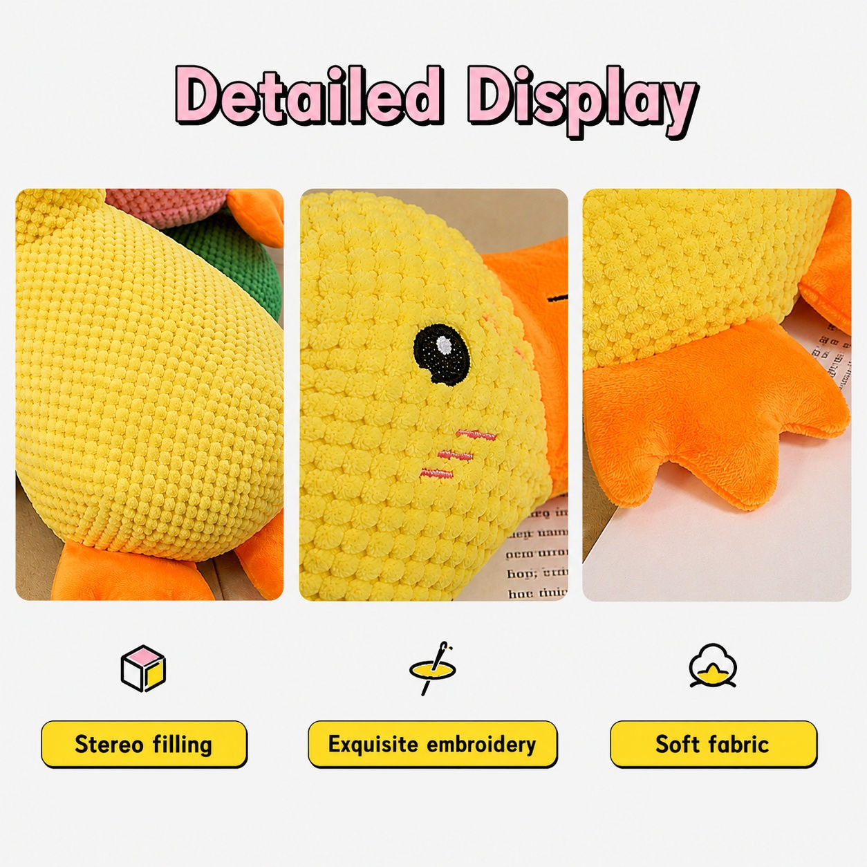 Horn Duck Squeaky Plush Dog Toy detailed display