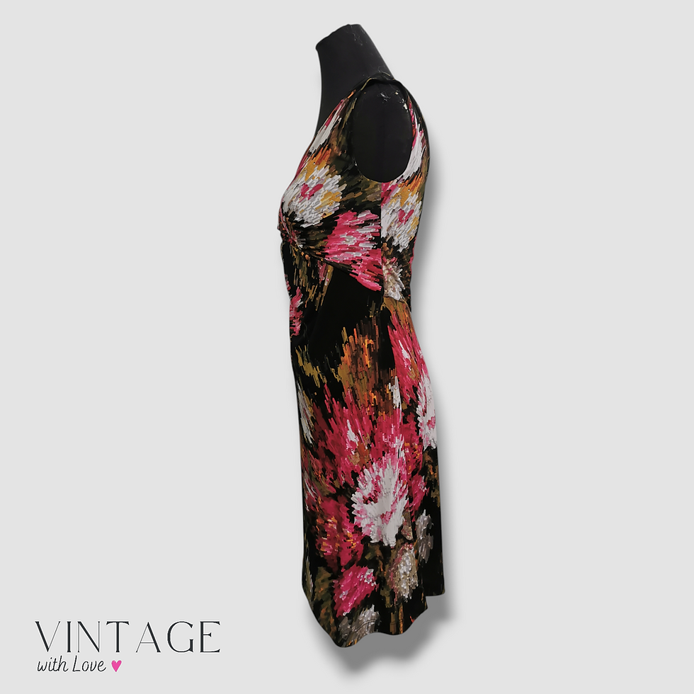Thumbnail: Black Floral Printed Dress - Size Estimate M