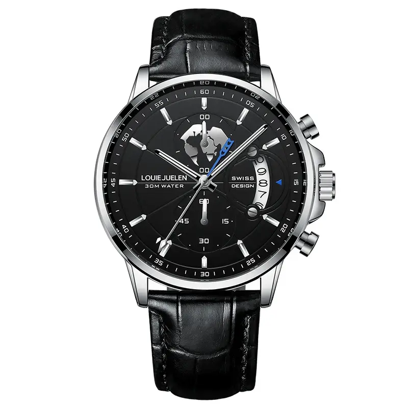 Thumbnail: Men's Quartz Chronograph Watch Leather Band Waterproof 30M